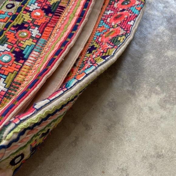 Star Mela Jui Large Neon Embroidered Studded Fold over Clutch Multicolor - Picture 11 of 12